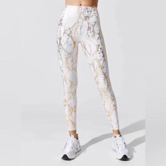 Carbon38 Pants - CARBON38 - Metallic Snake High Rise in white and gold Legging Size XS
